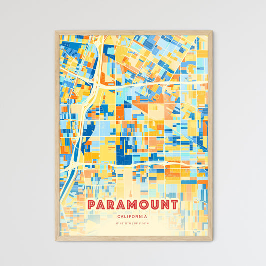 Colorful PARAMOUNT CALIFORNIA Fine Art Map Blue Orange