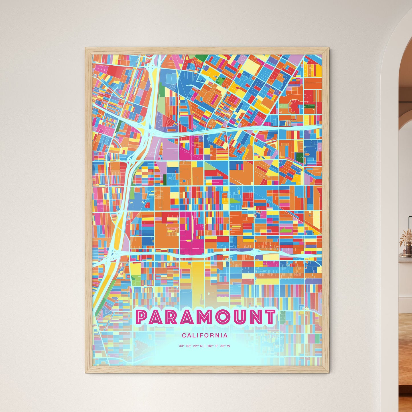 Colorful PARAMOUNT CALIFORNIA Fine Art Map Crazy Colors