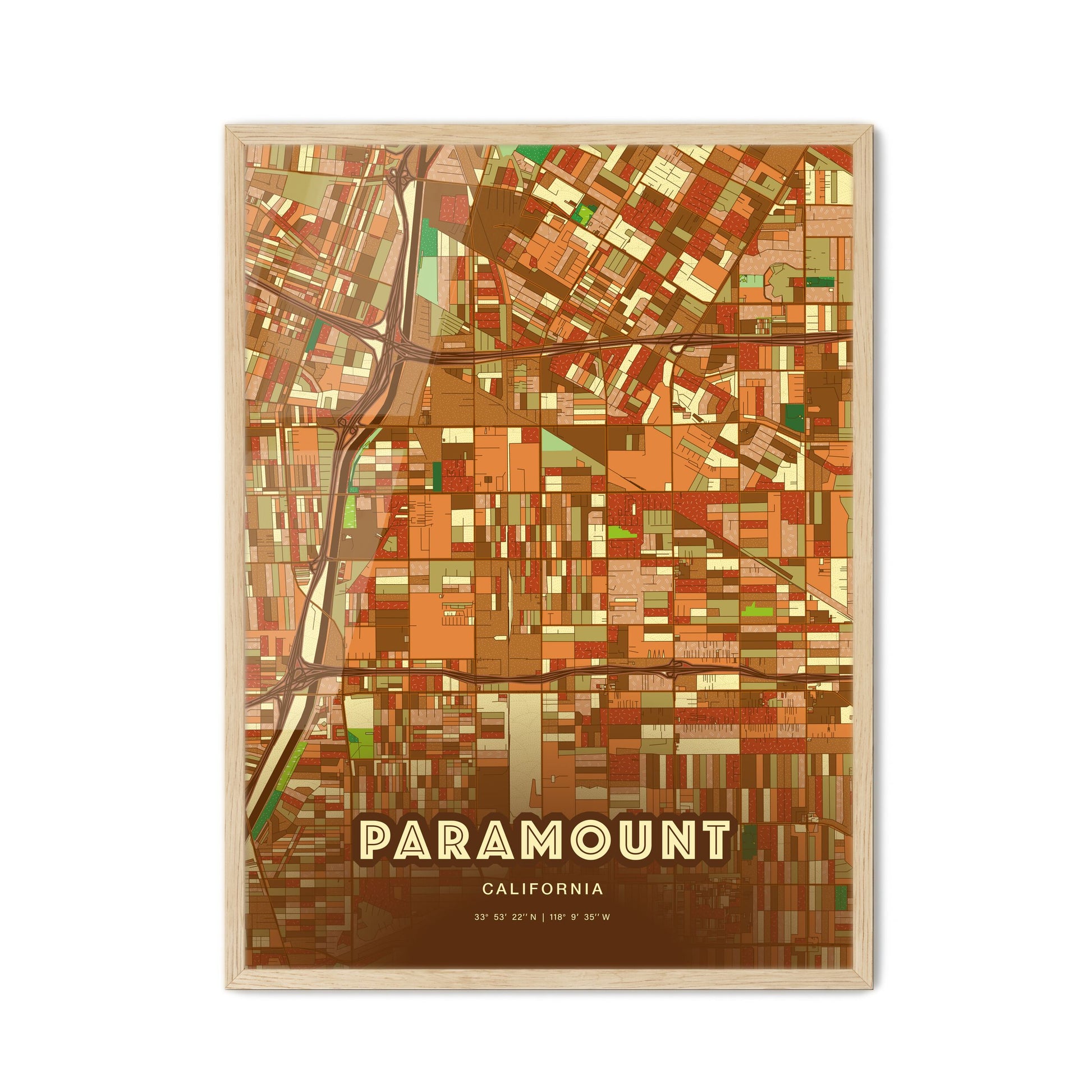 Colorful PARAMOUNT CALIFORNIA Fine Art Map Farmhouse