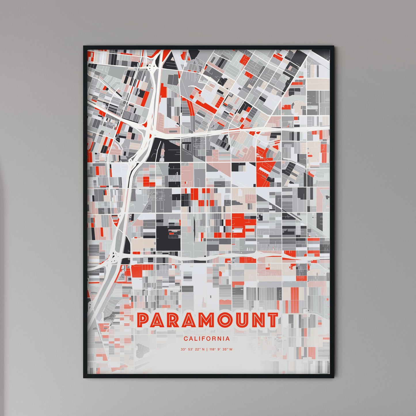 Colorful PARAMOUNT CALIFORNIA Fine Art Map Modern