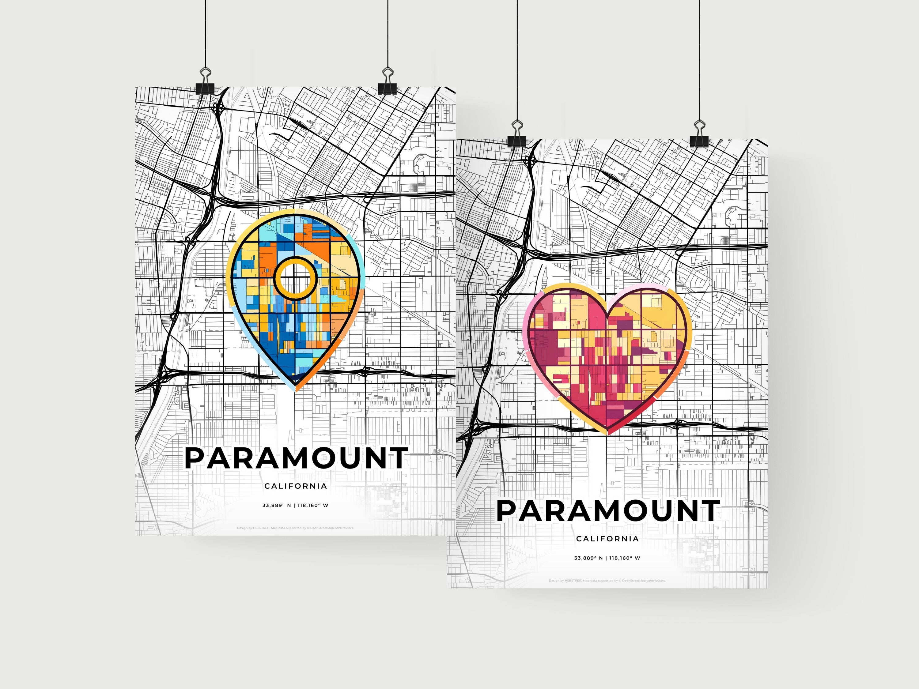 PARAMOUNT UNITED STATES minimal art map with a colorful icon. Creative ...