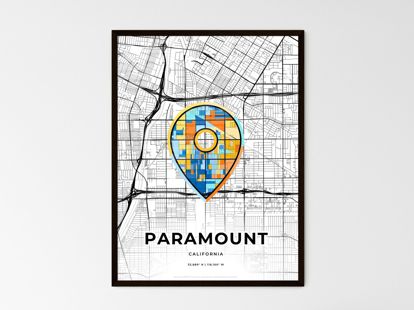 Paramount California wedding art map with pointer icon