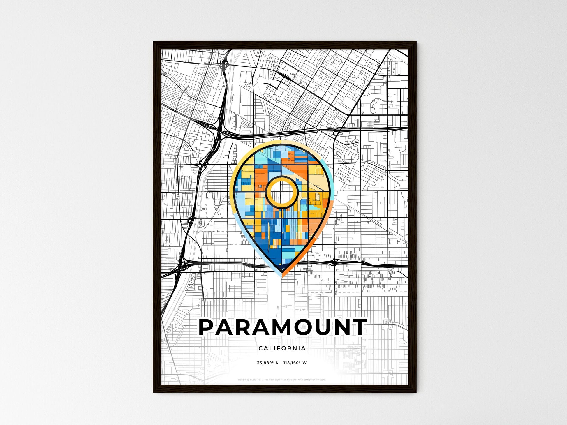 Paramount California wedding art map with pointer icon