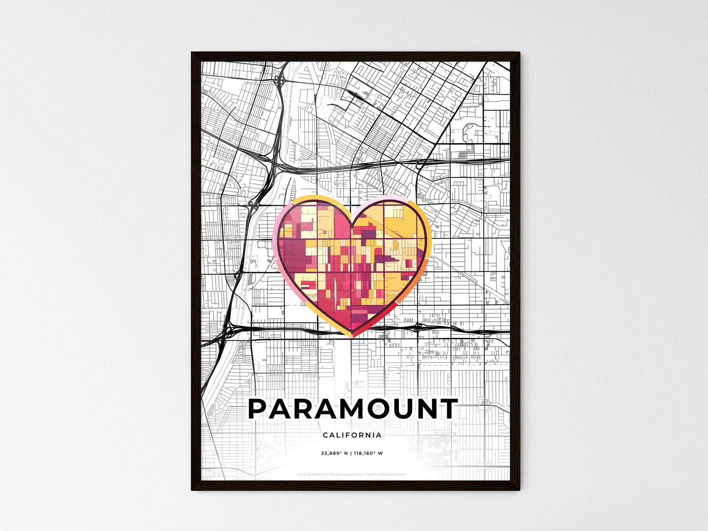 Paramount California wedding art map with heart icon