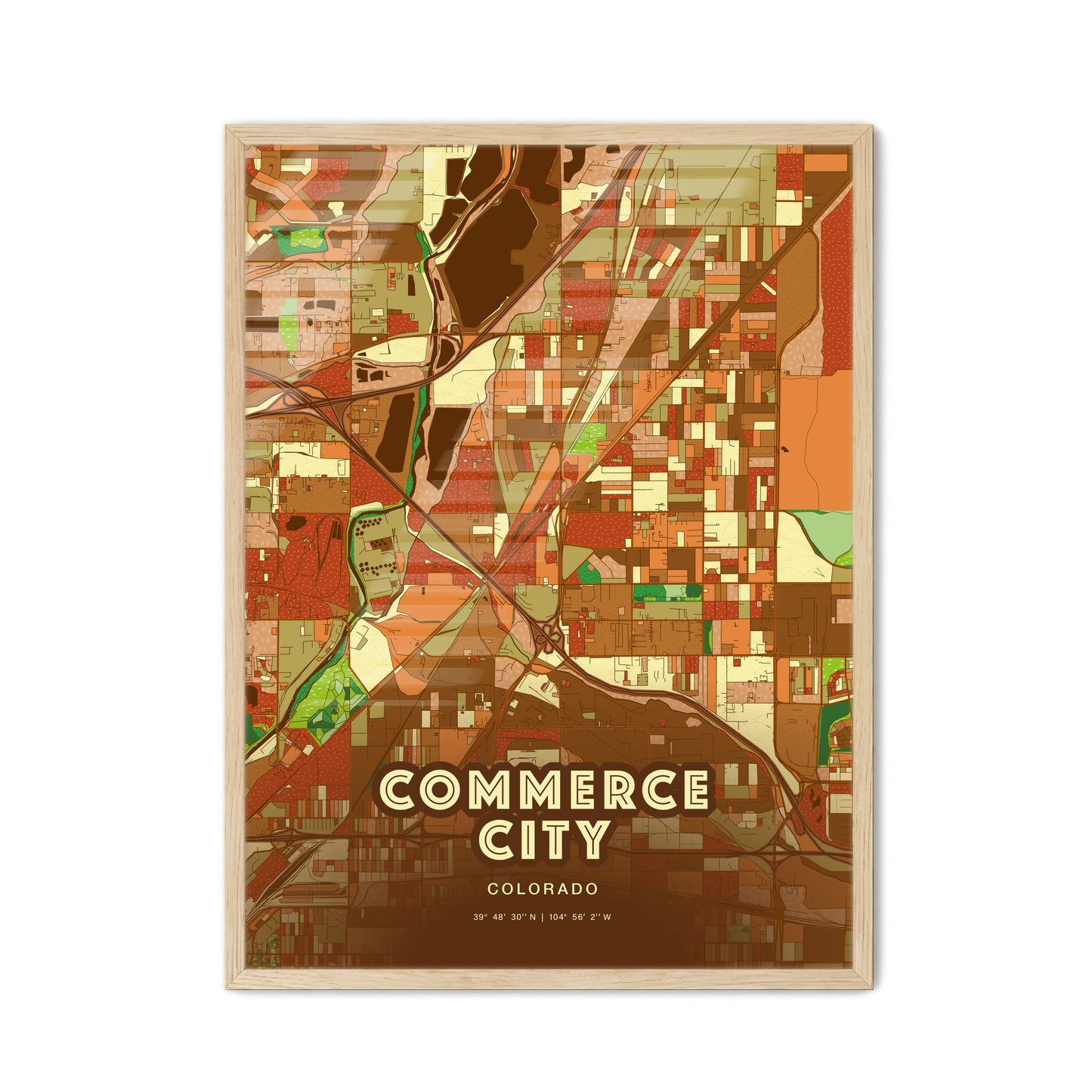 Colorful COMMERCE CITY COLORADO Fine Art Map Farmhouse