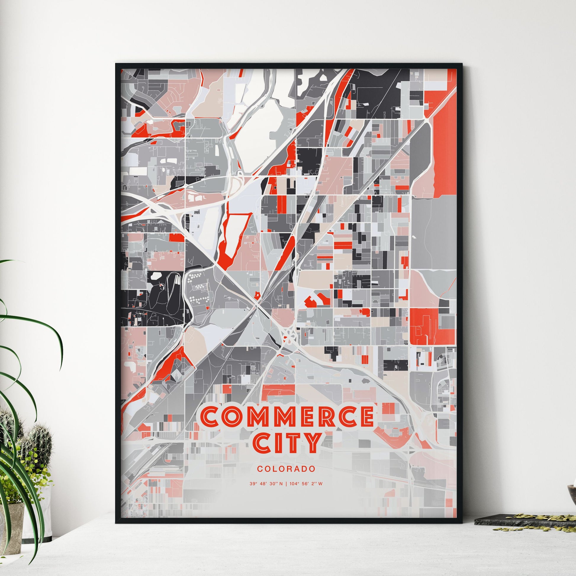 Colorful COMMERCE CITY COLORADO Fine Art Map Modern