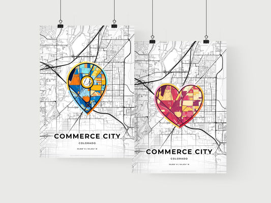 COMMERCE CITY COLORADO minimal art map with a colorful icon. Where it all began, Couple map gift.