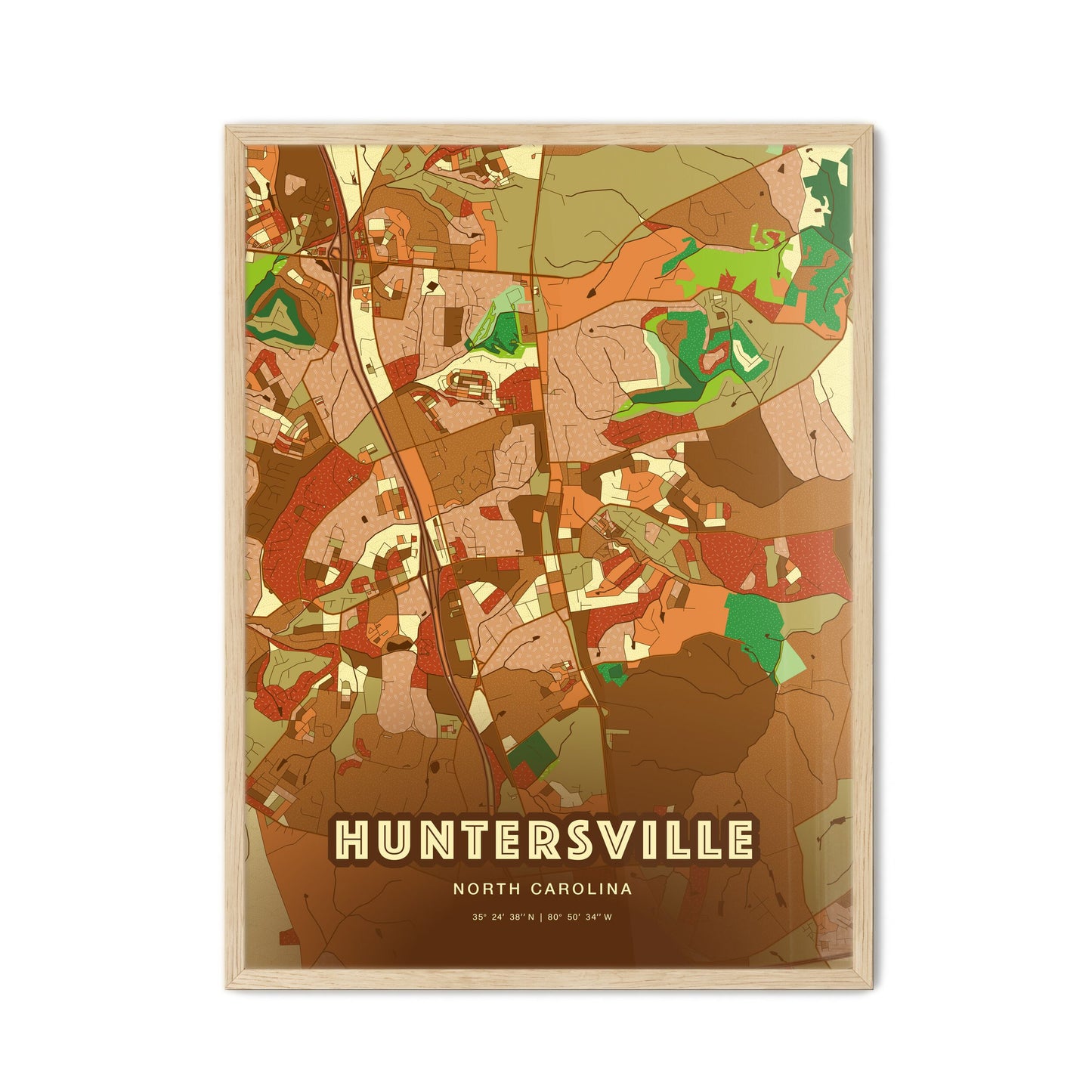 Colorful HUNTERSVILLE NORTH CAROLINA Fine Art Map Farmhouse