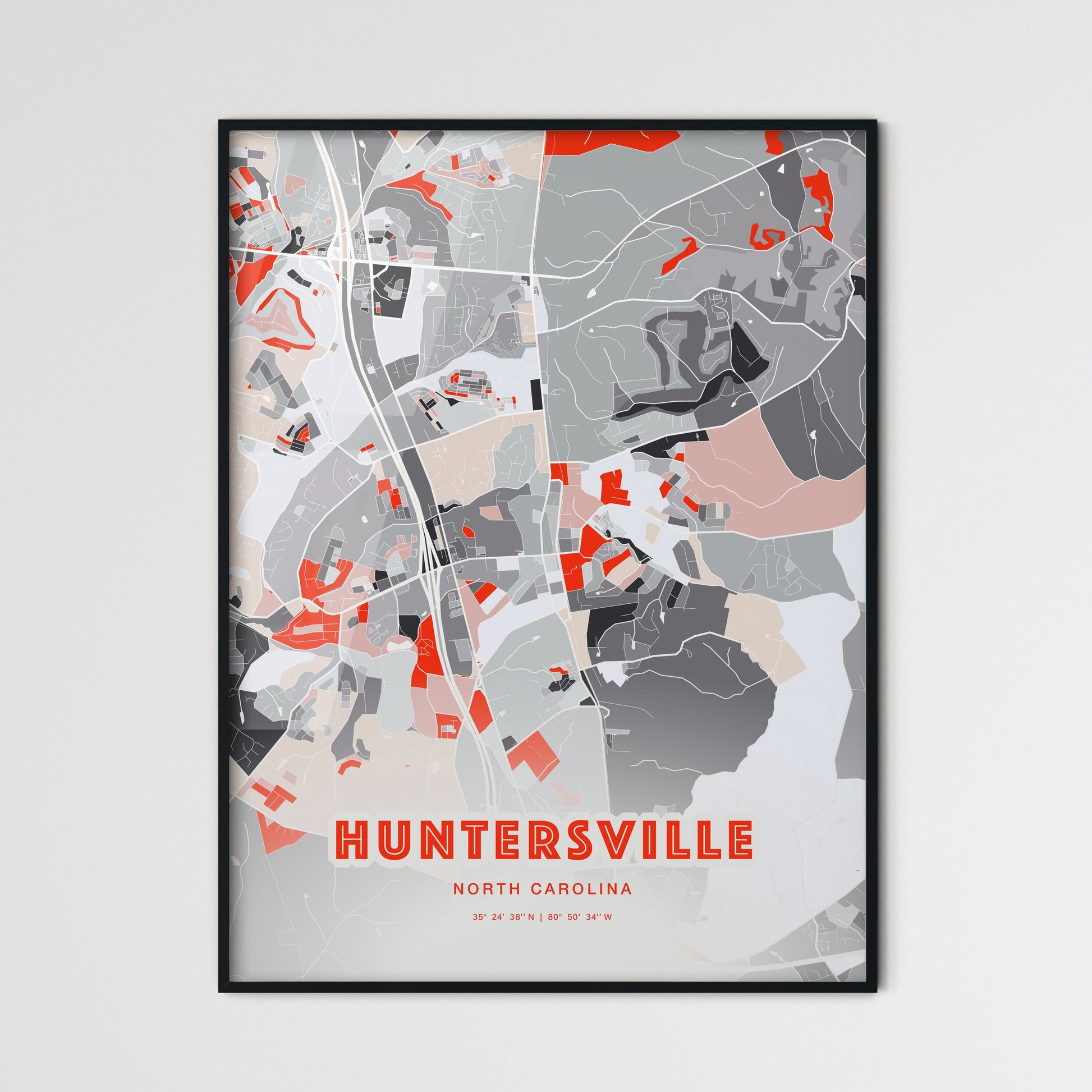 Colorful HUNTERSVILLE NORTH CAROLINA Fine Art Map Modern