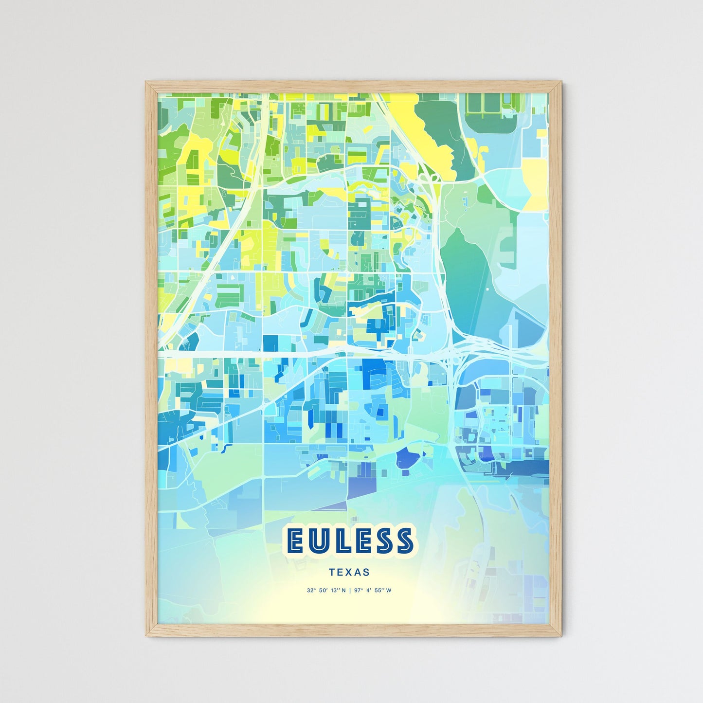 Colorful EULESS TEXAS Fine Art Map Cool Blue