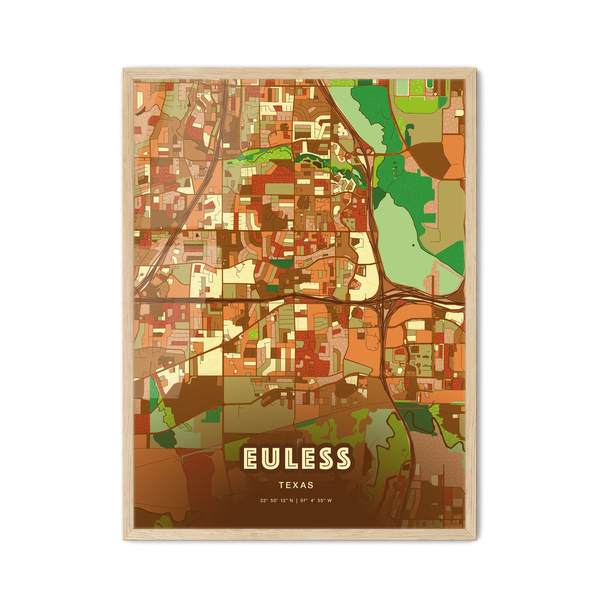 Colorful EULESS TEXAS Fine Art Map Farmhouse