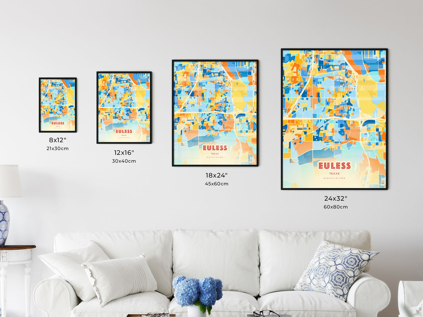 Colorful EULESS TEXAS Fine Art Map Blue Orange