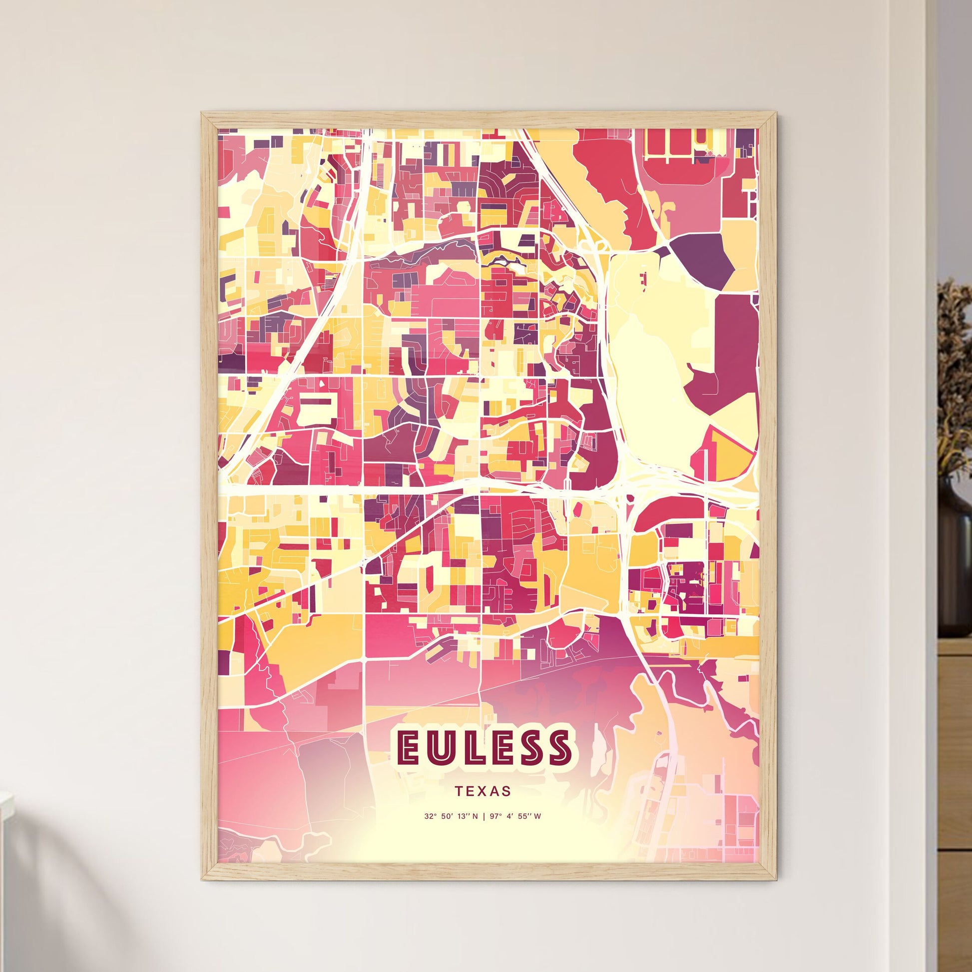 Colorful EULESS TEXAS Fine Art Map Hot Red