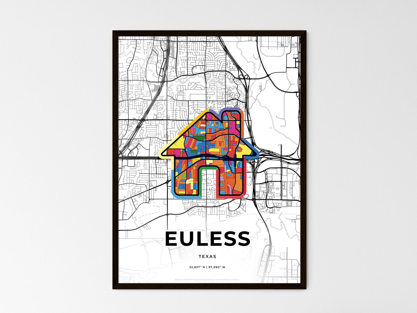 Euless Texas wedding art map with home icon