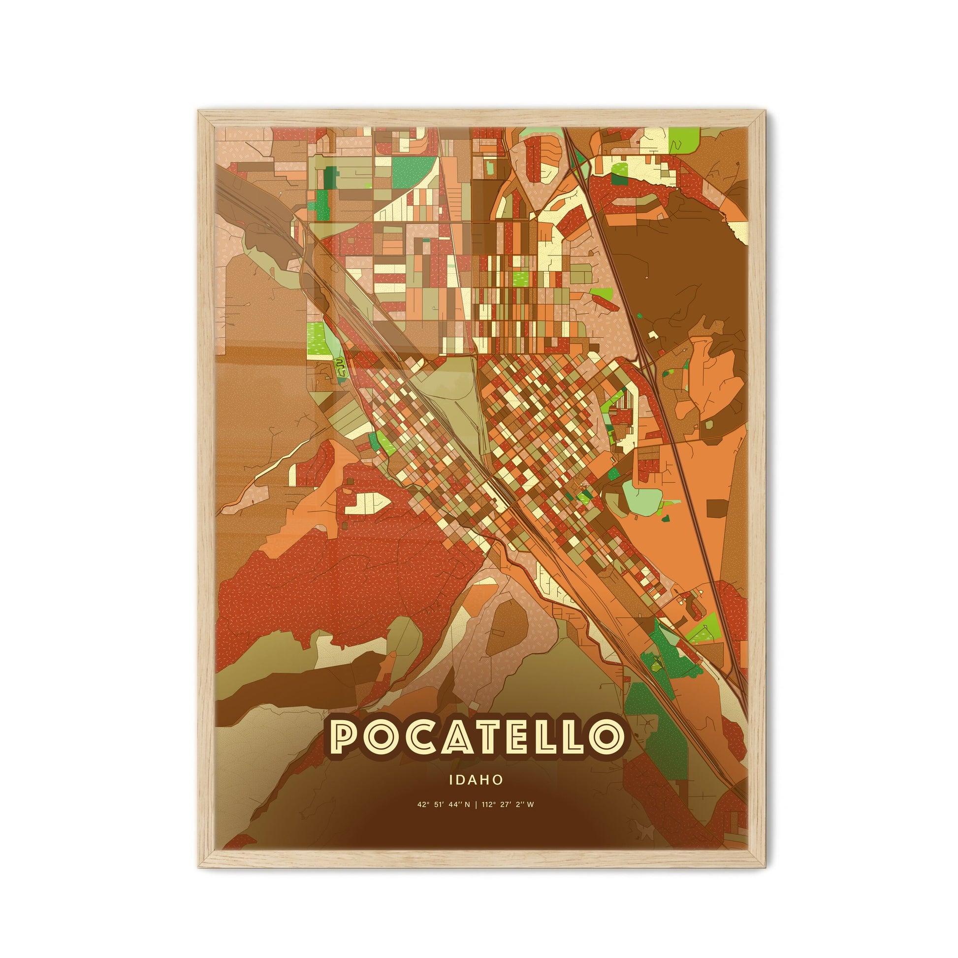 Colorful POCATELLO IDAHO Fine Art Map Farmhouse