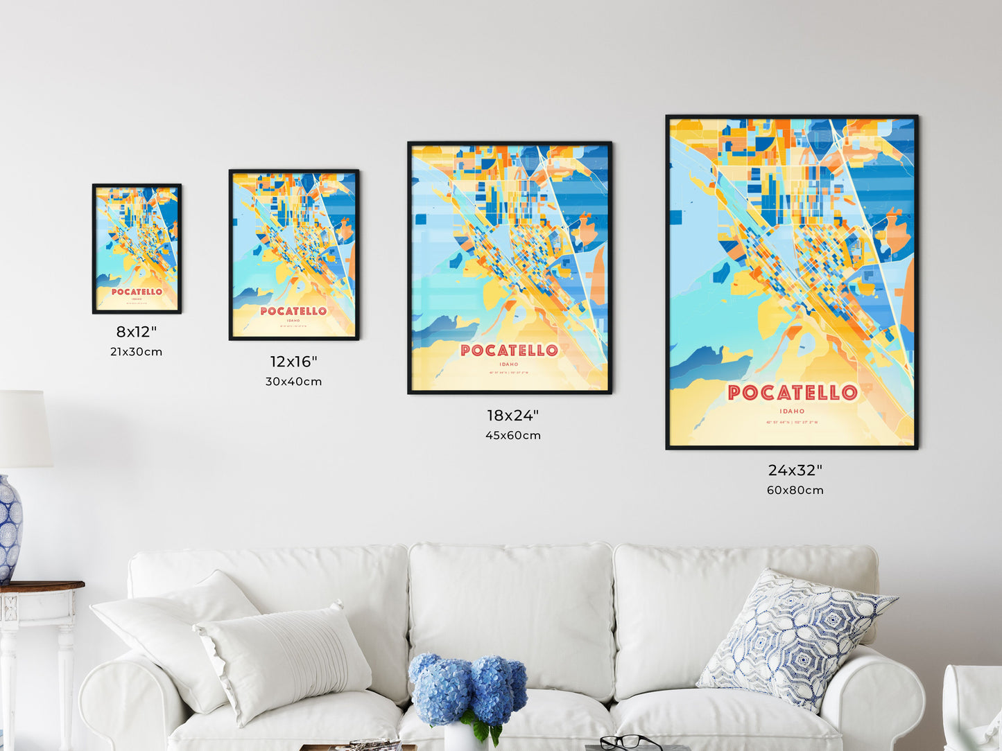 Colorful POCATELLO IDAHO Fine Art Map Blue Orange