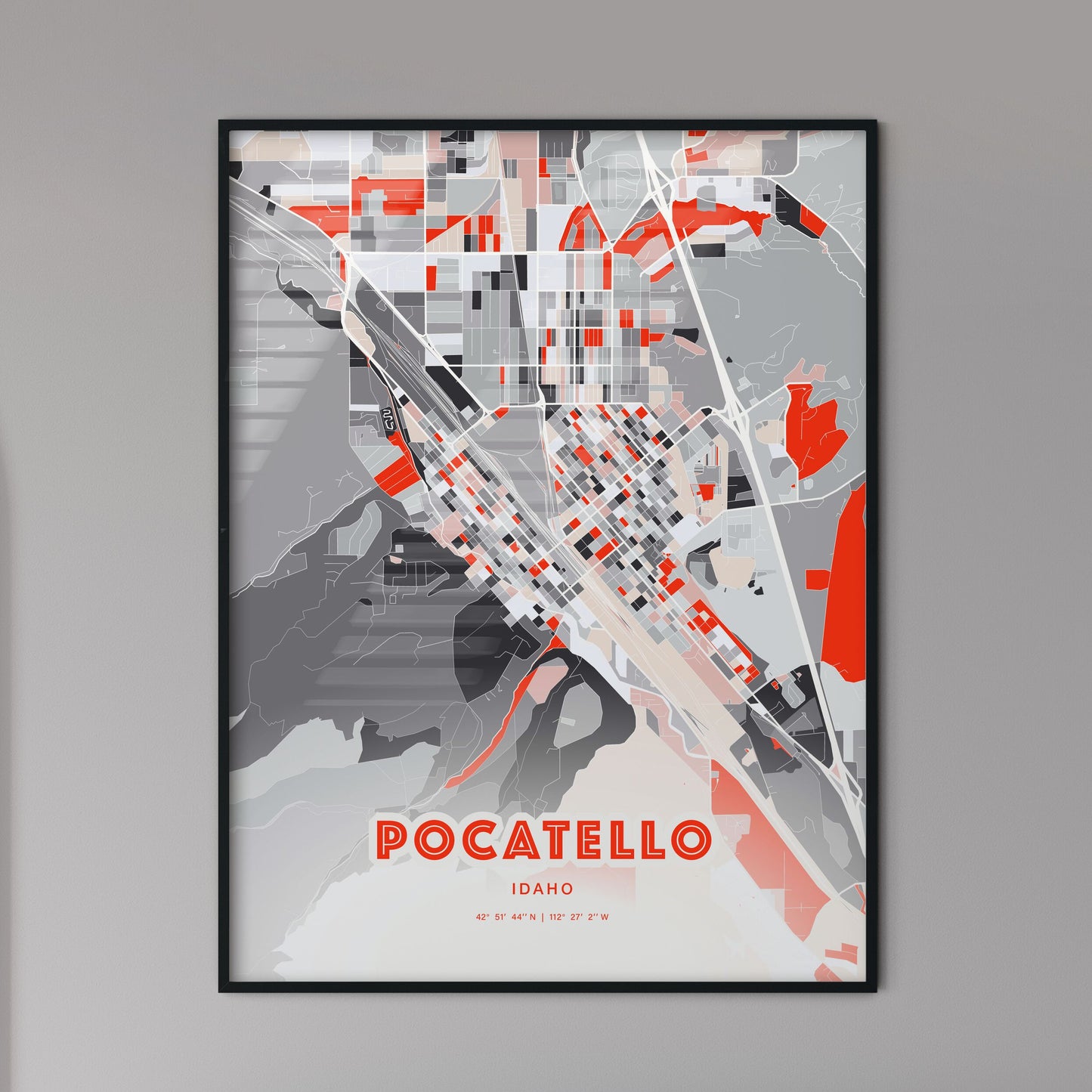 Colorful POCATELLO IDAHO Fine Art Map Modern