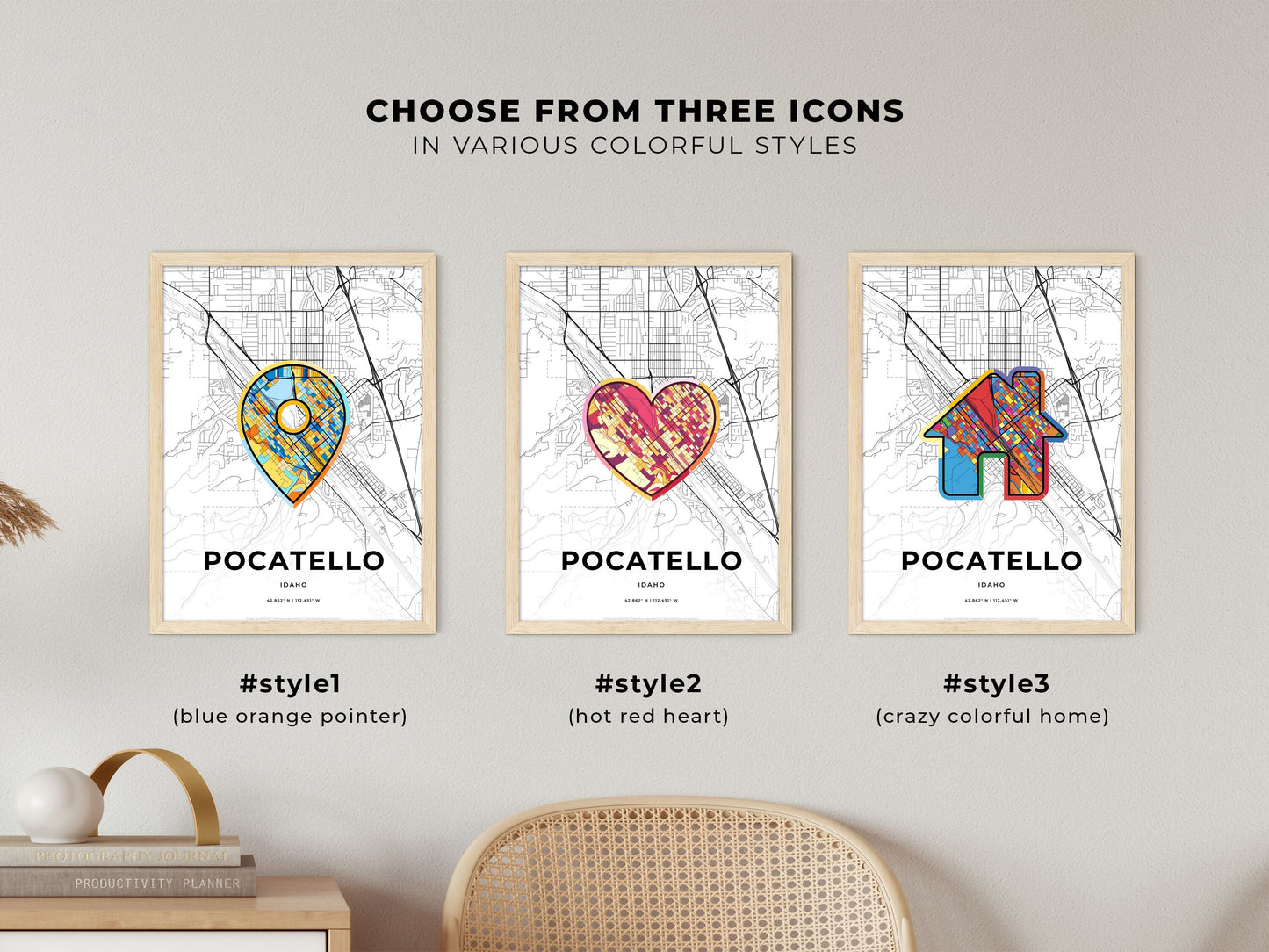 Pocatello Idaho maps with colorful icons