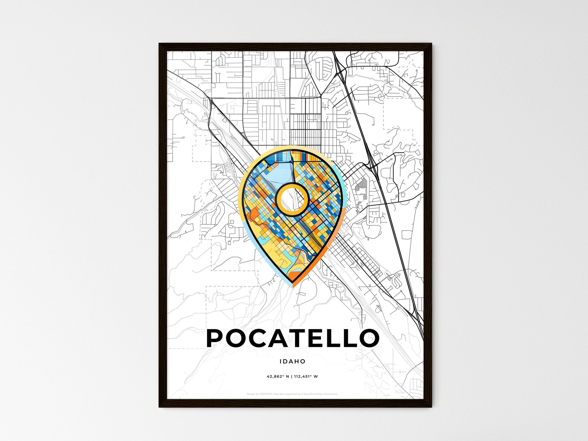 Pocatello Idaho wedding art map with pointer icon