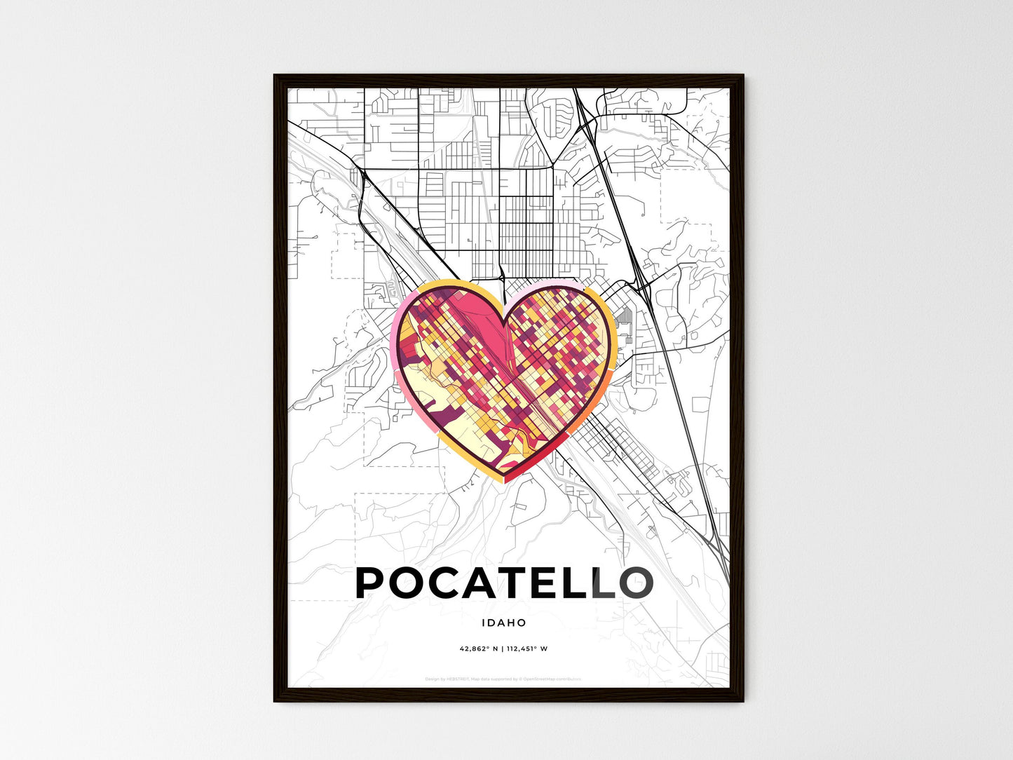 Pocatello Idaho wedding art map with heart icon