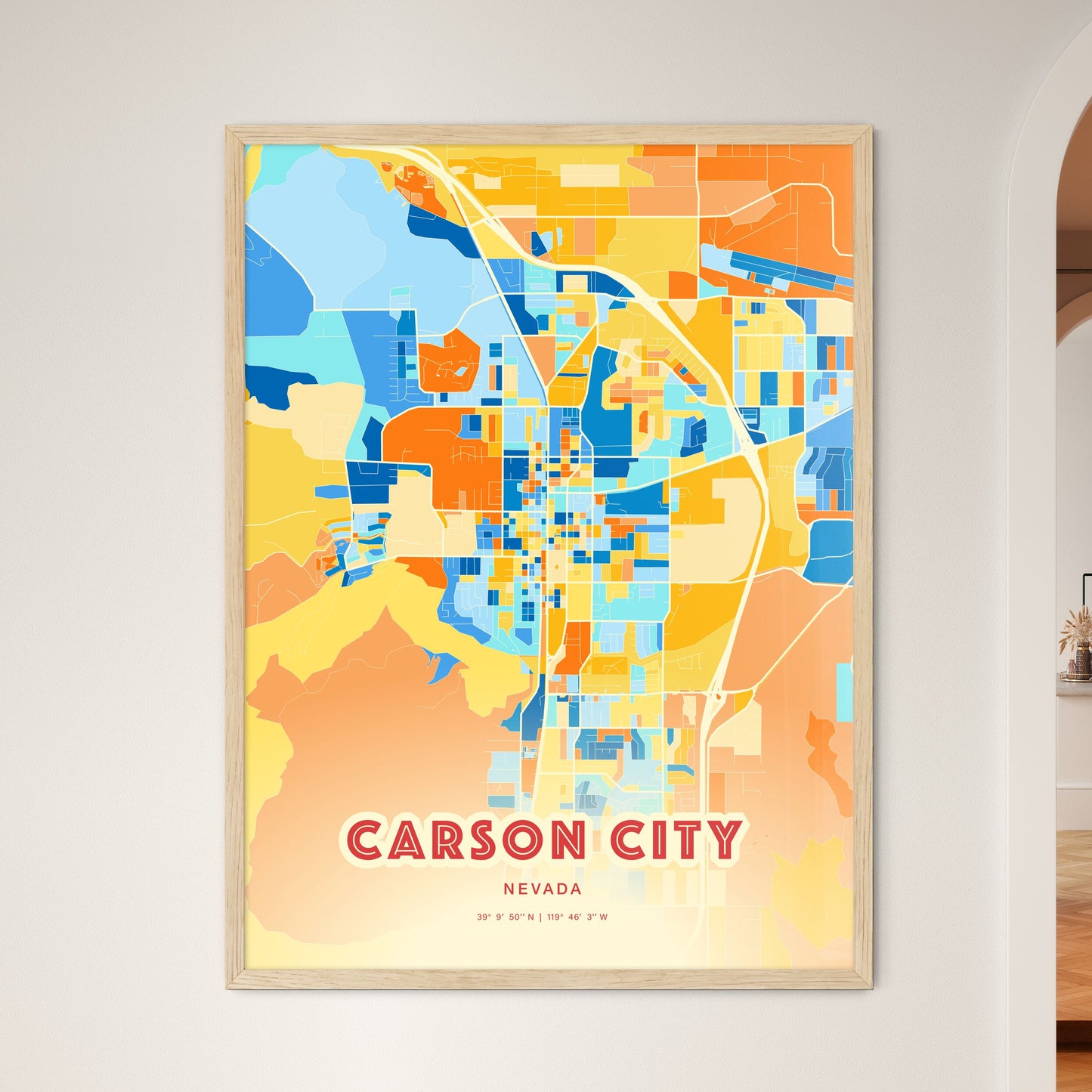 Colorful CARSON CITY NEVADA Fine Art Map Blue Orange