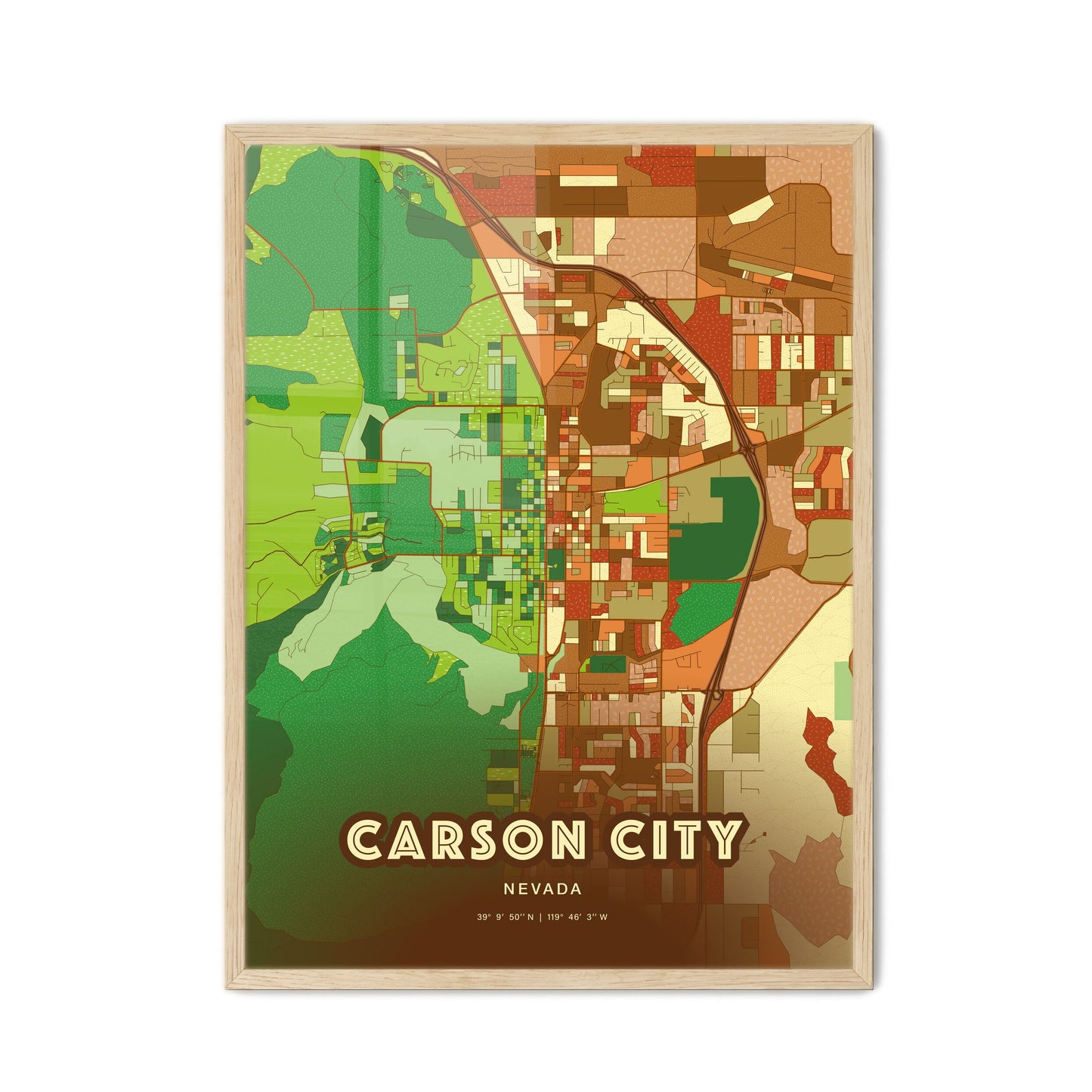 Colorful CARSON CITY NEVADA Fine Art Map Farmhouse