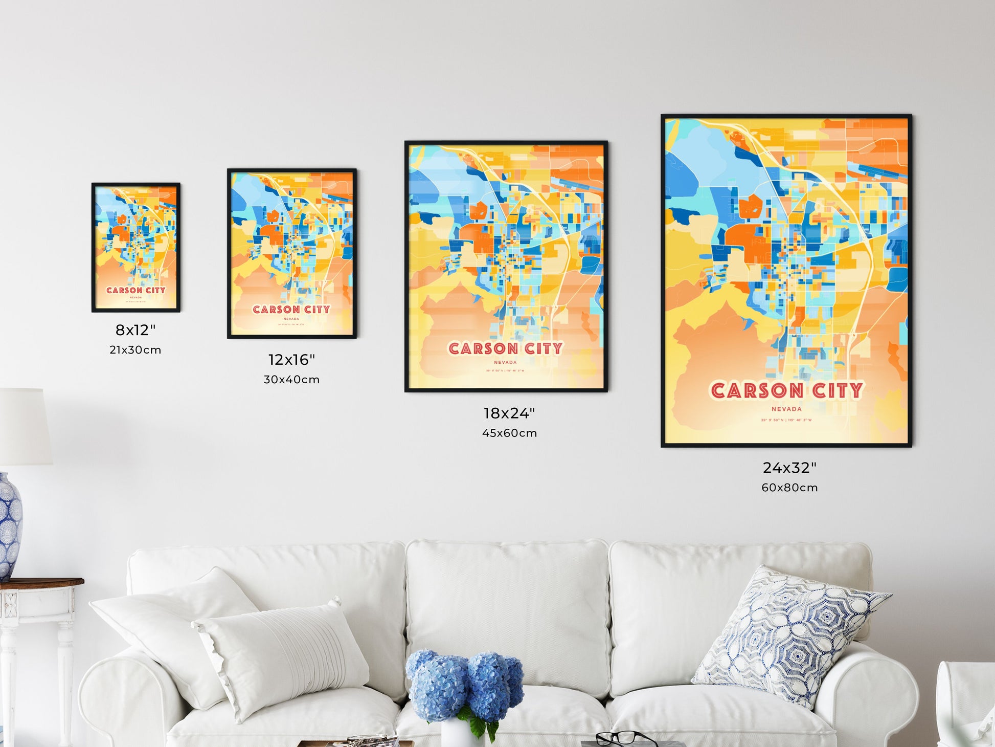 Colorful CARSON CITY NEVADA Fine Art Map Blue Orange