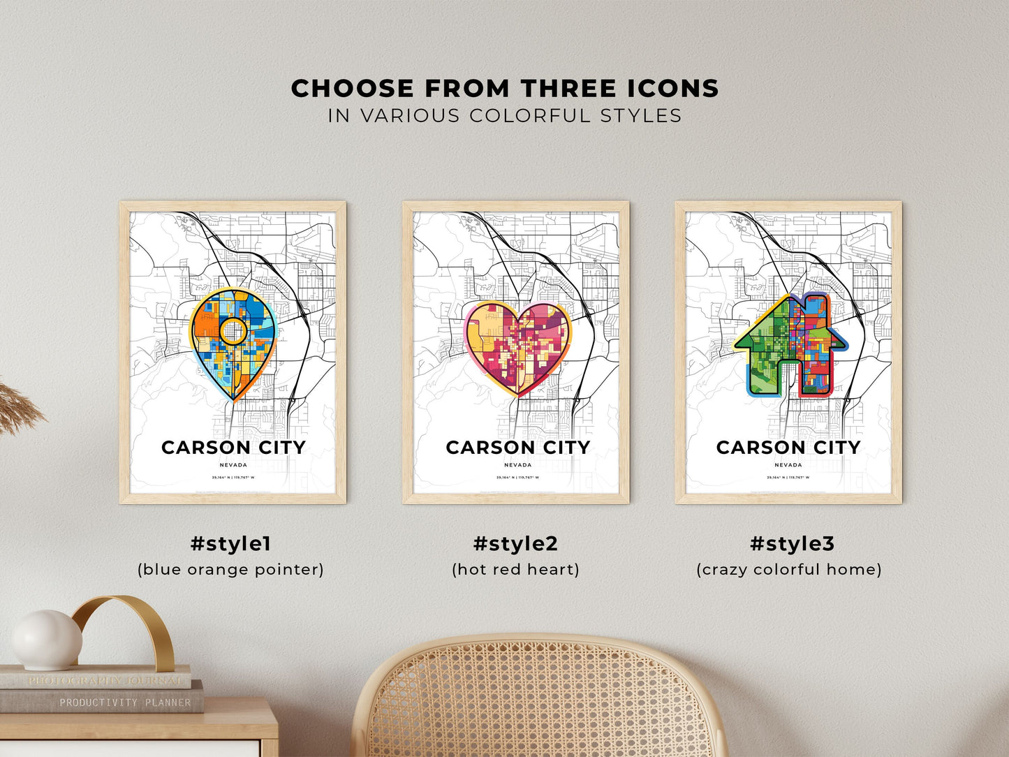 Carson City Nevada maps with colorful icons