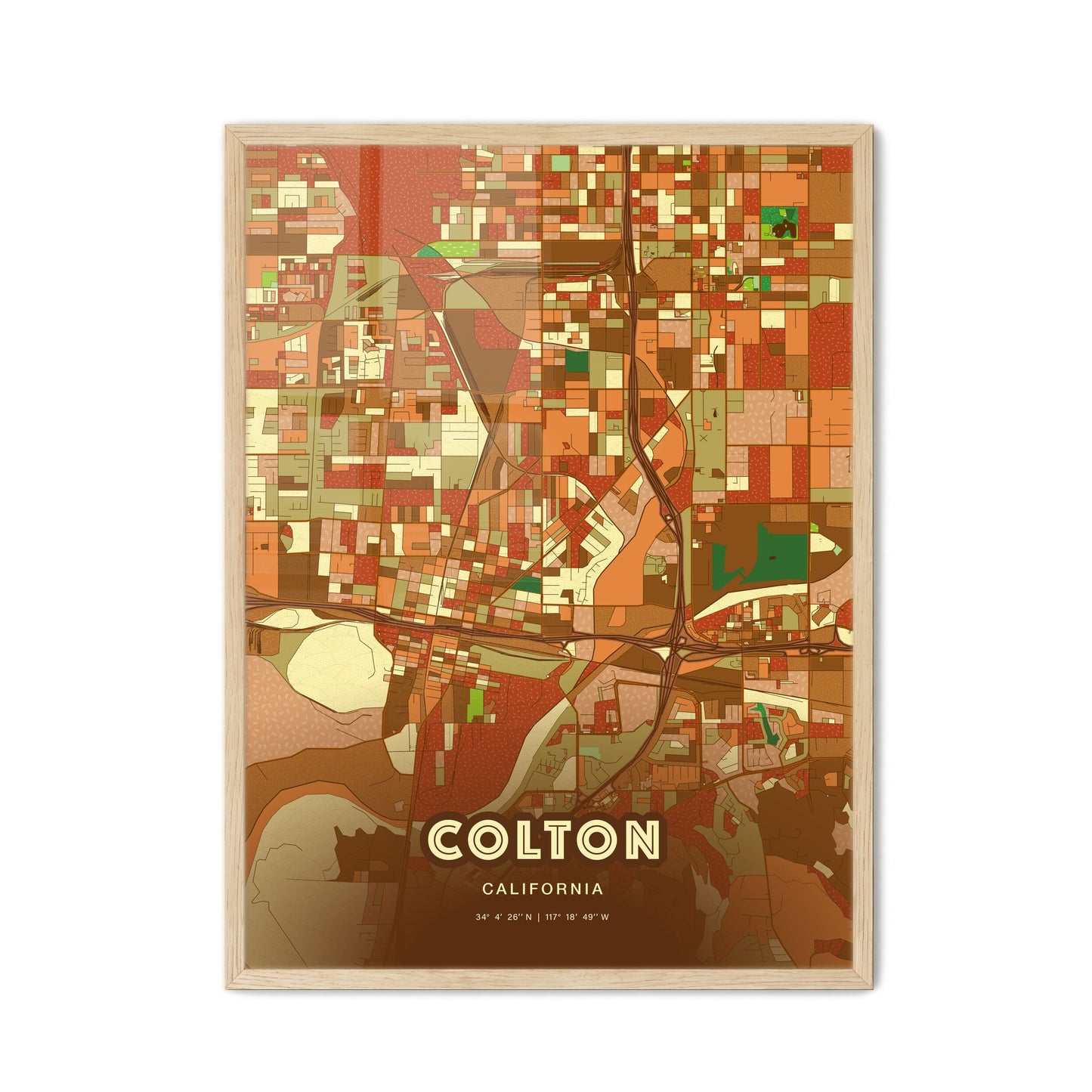 Colorful COLTON CALIFORNIA Fine Art Map Farmhouse