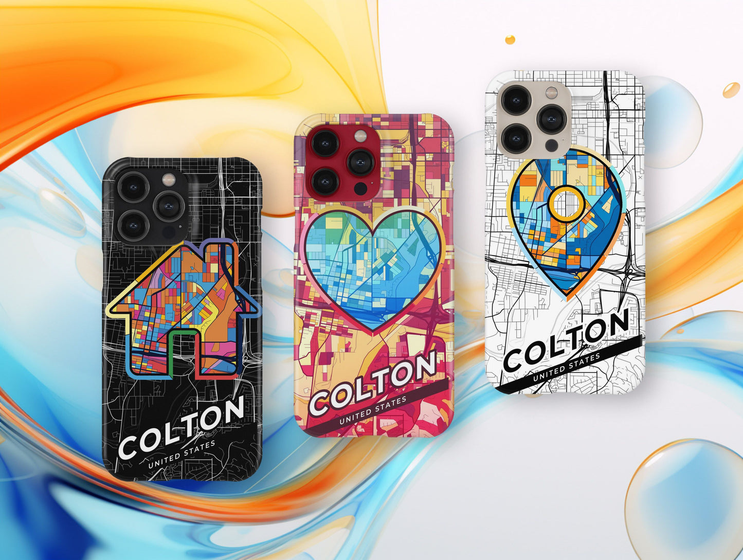 Colton California slim phone case with colorful icon. Birthday, wedding or housewarming gift. Couple match cases.