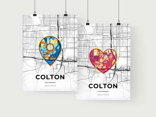 COLTON CALIFORNIA minimal art map with a colorful icon. Where it all began, Couple map gift.