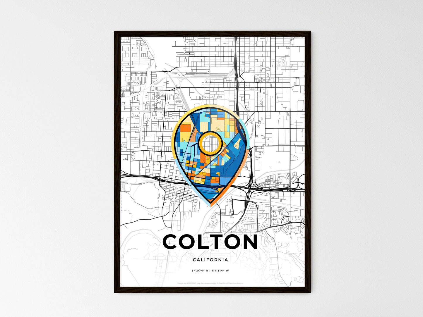 Colton California wedding art map with pointer icon