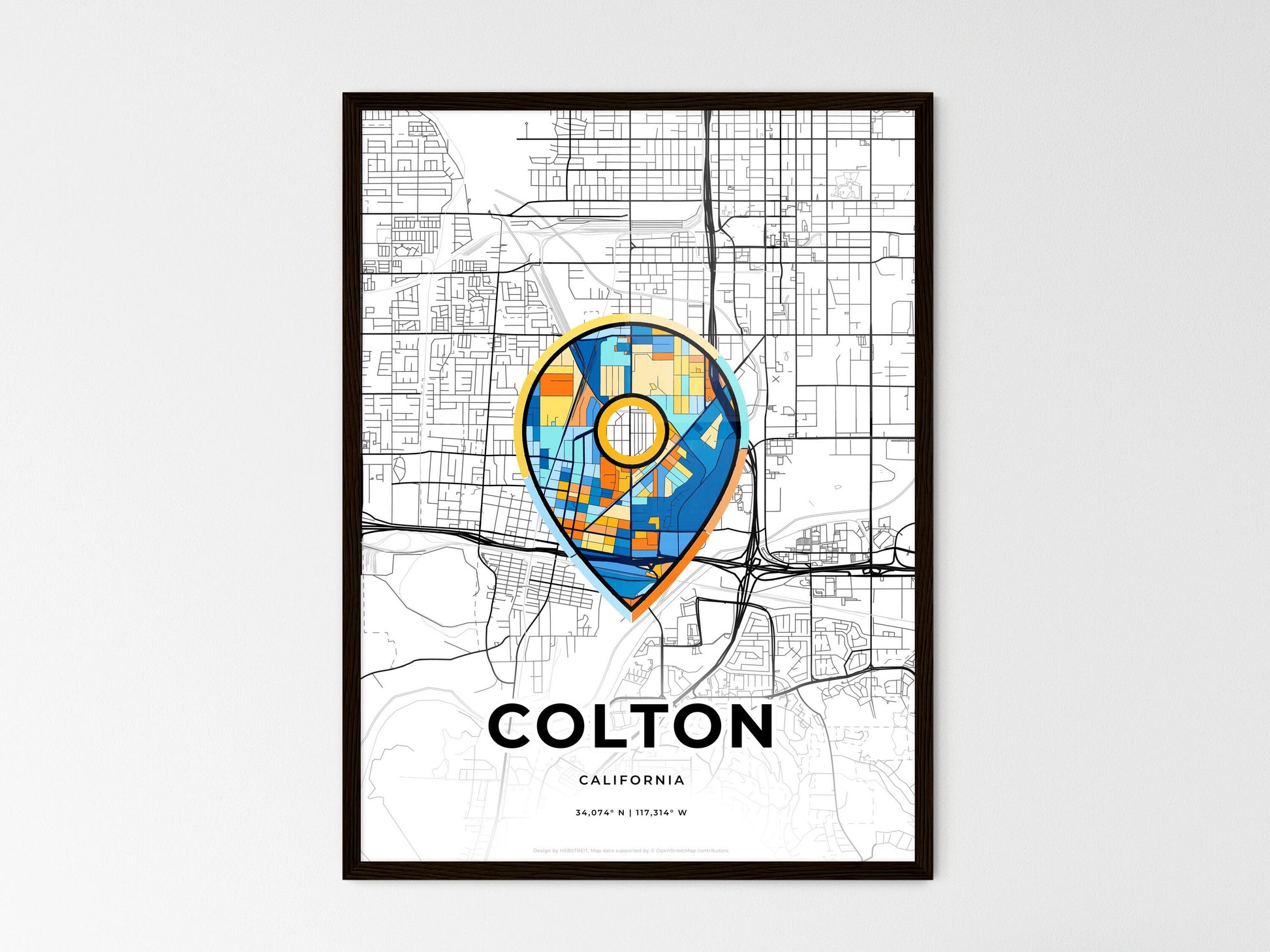 Colton California wedding art map with pointer icon