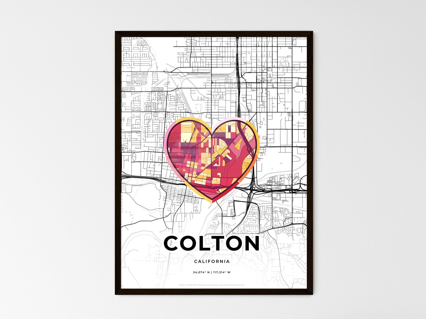 Colton California wedding art map with heart icon