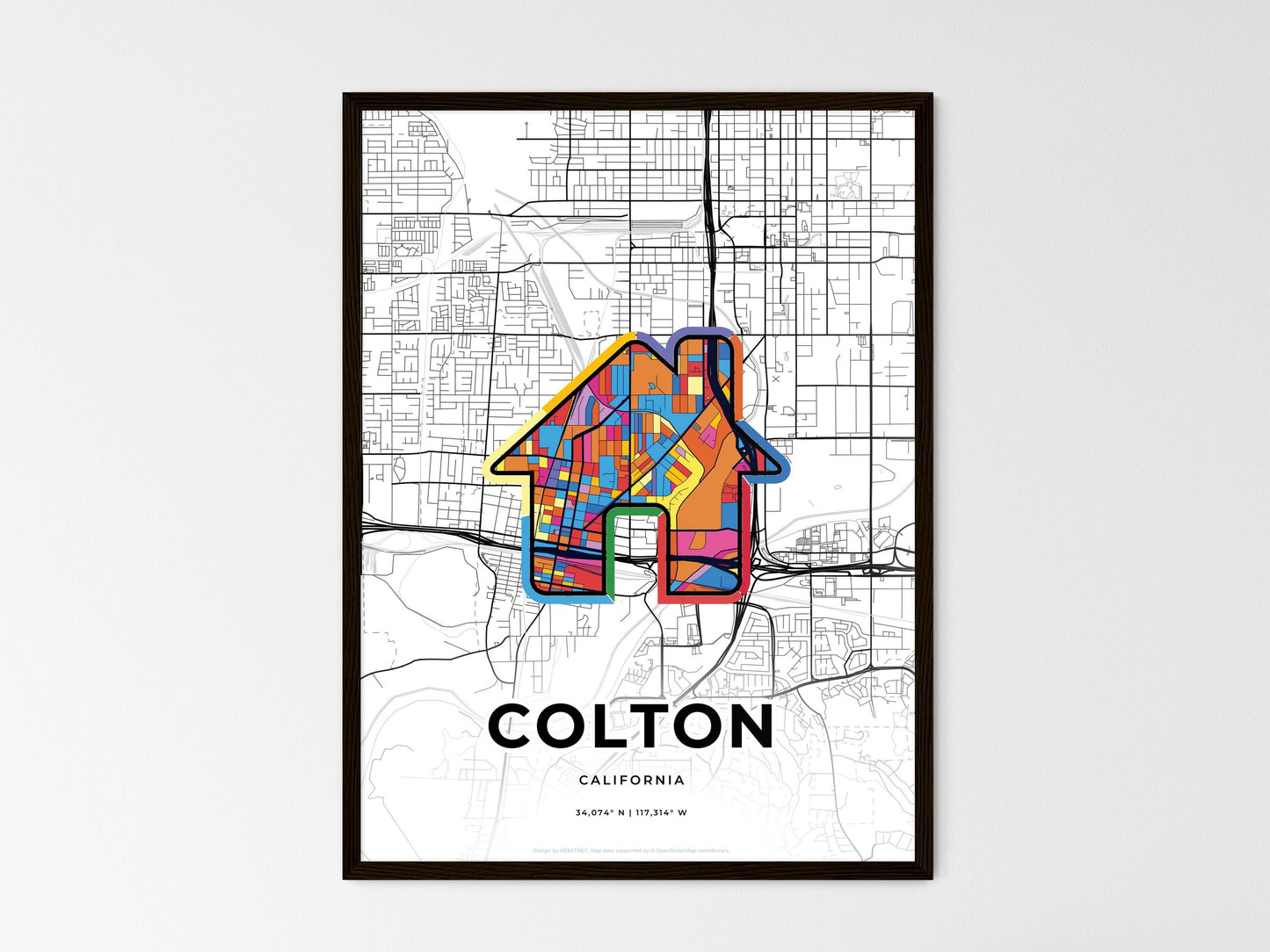 Colton California wedding art map with home icon