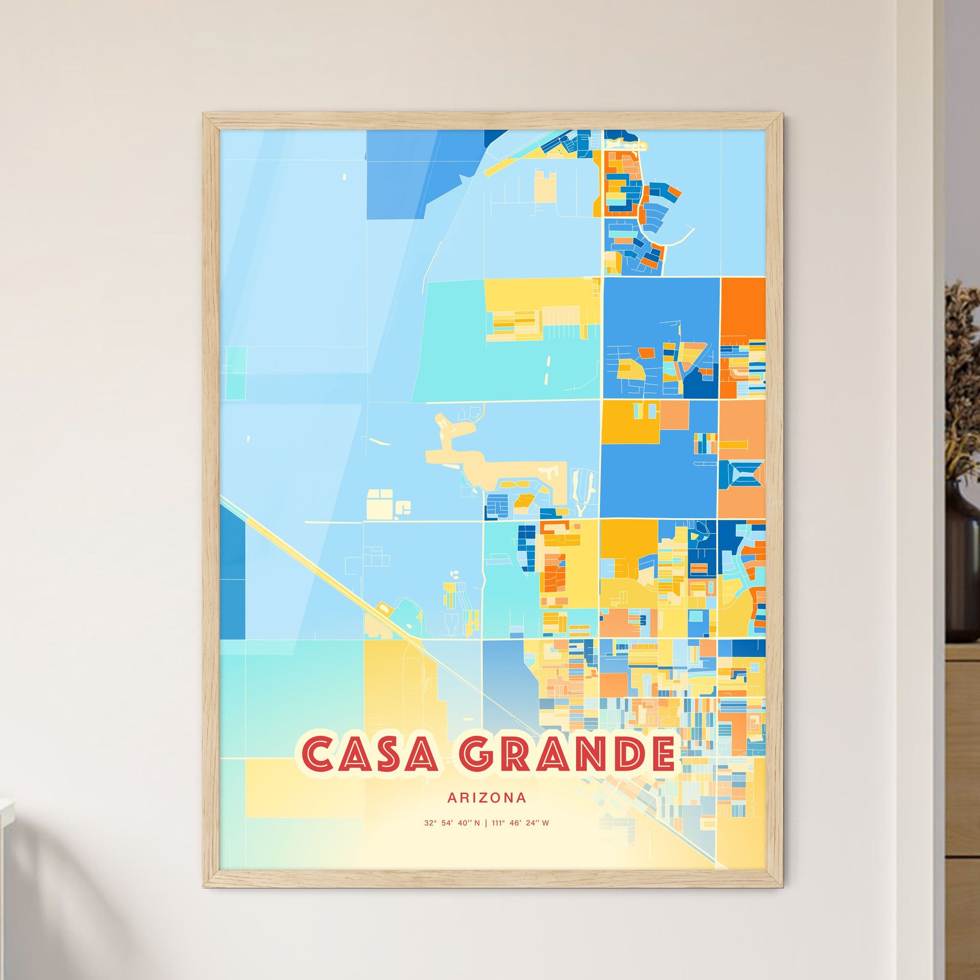 Colorful CASA GRANDE ARIZONA Fine Art Map Blue Orange