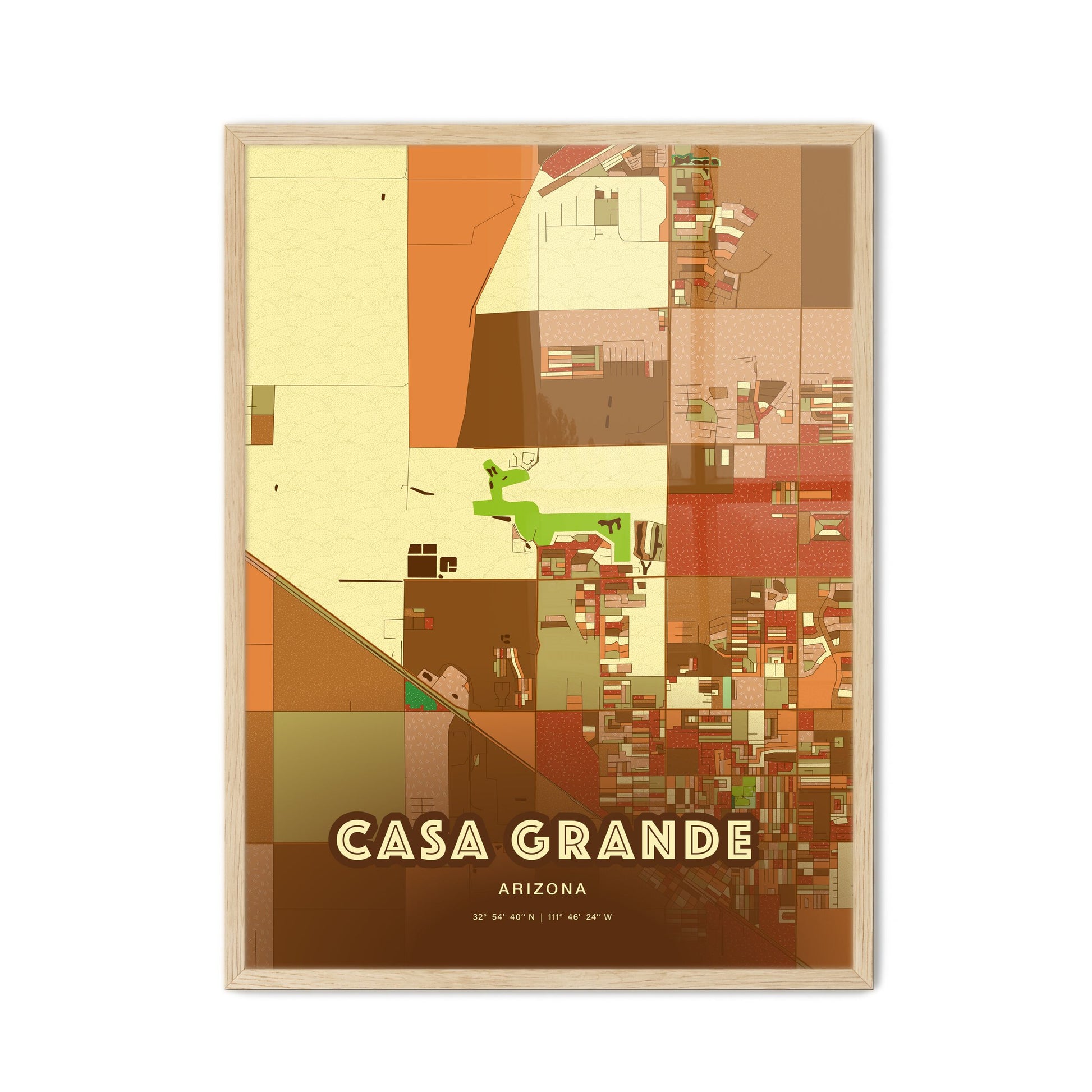 Colorful CASA GRANDE ARIZONA Fine Art Map Farmhouse