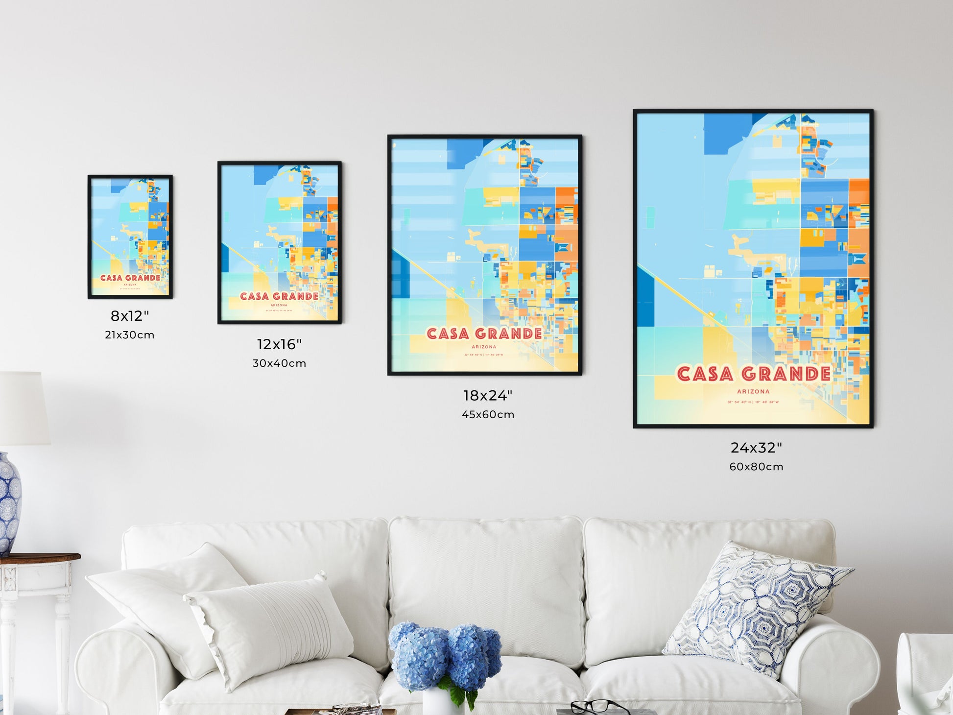 Colorful CASA GRANDE ARIZONA Fine Art Map Blue Orange