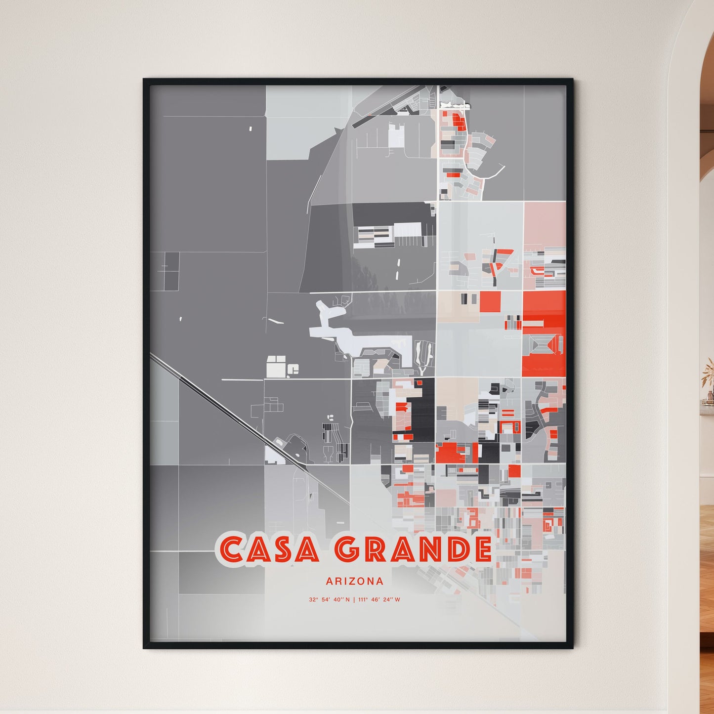 Colorful CASA GRANDE ARIZONA Fine Art Map Modern