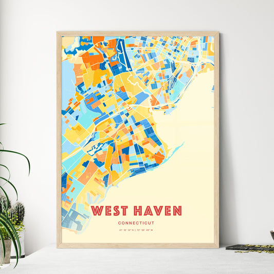 Colorful WEST HAVEN CONNECTICUT Fine Art Map Blue Orange