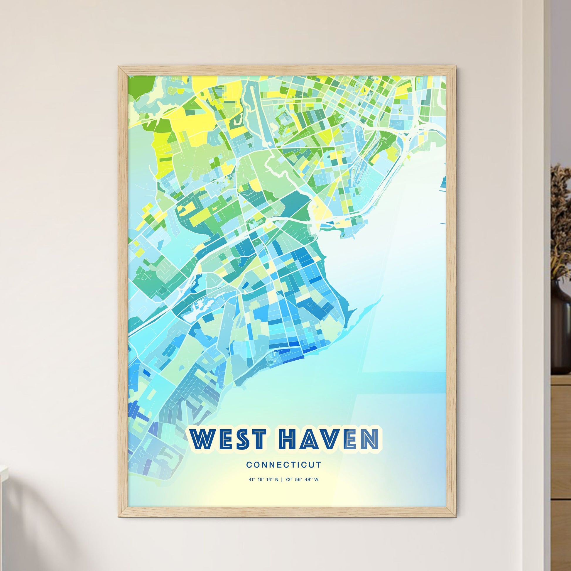 Colorful WEST HAVEN CONNECTICUT Fine Art Map Cool Blue