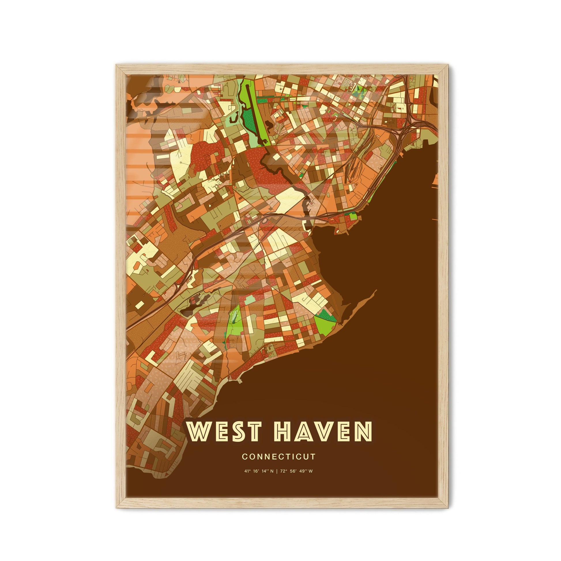 Colorful WEST HAVEN CONNECTICUT Fine Art Map Farmhouse