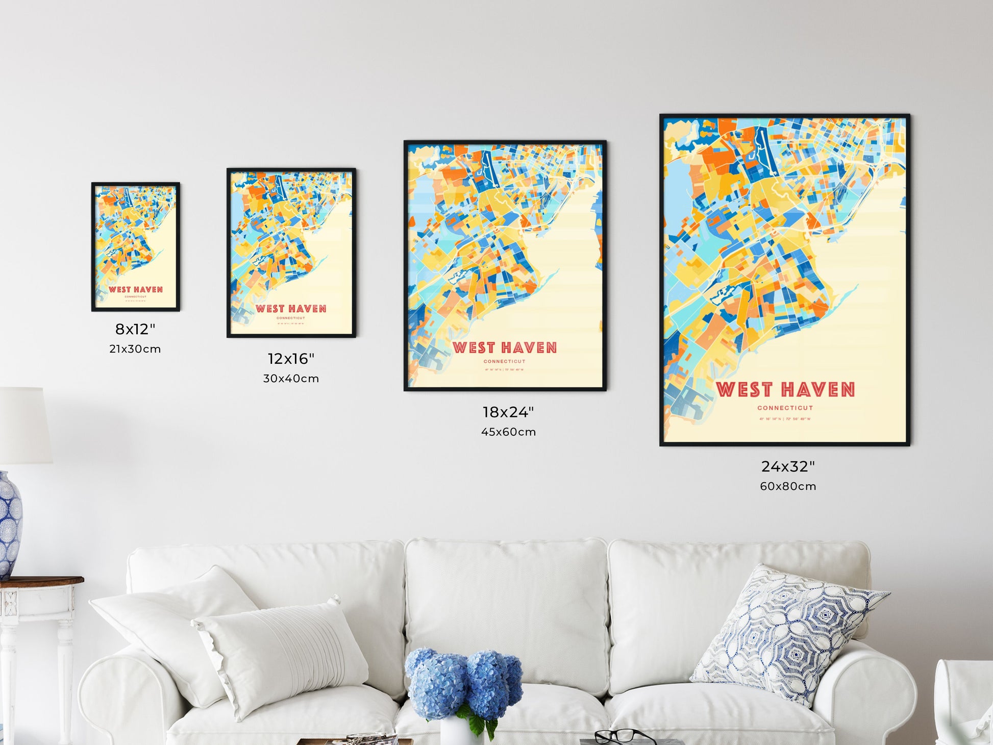 Colorful WEST HAVEN CONNECTICUT Fine Art Map Blue Orange