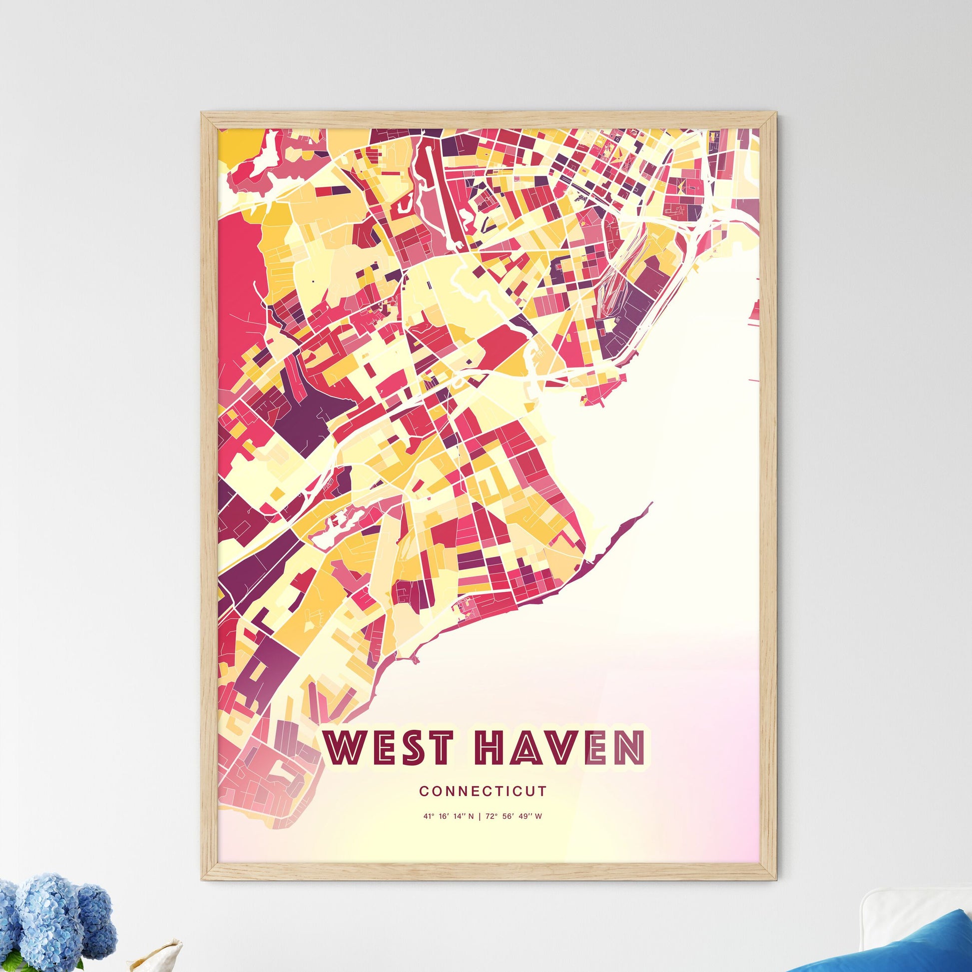 Colorful WEST HAVEN CONNECTICUT Fine Art Map Hot Red