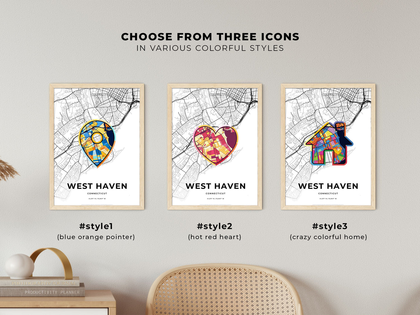 West Haven Connecticut maps with colorful icons