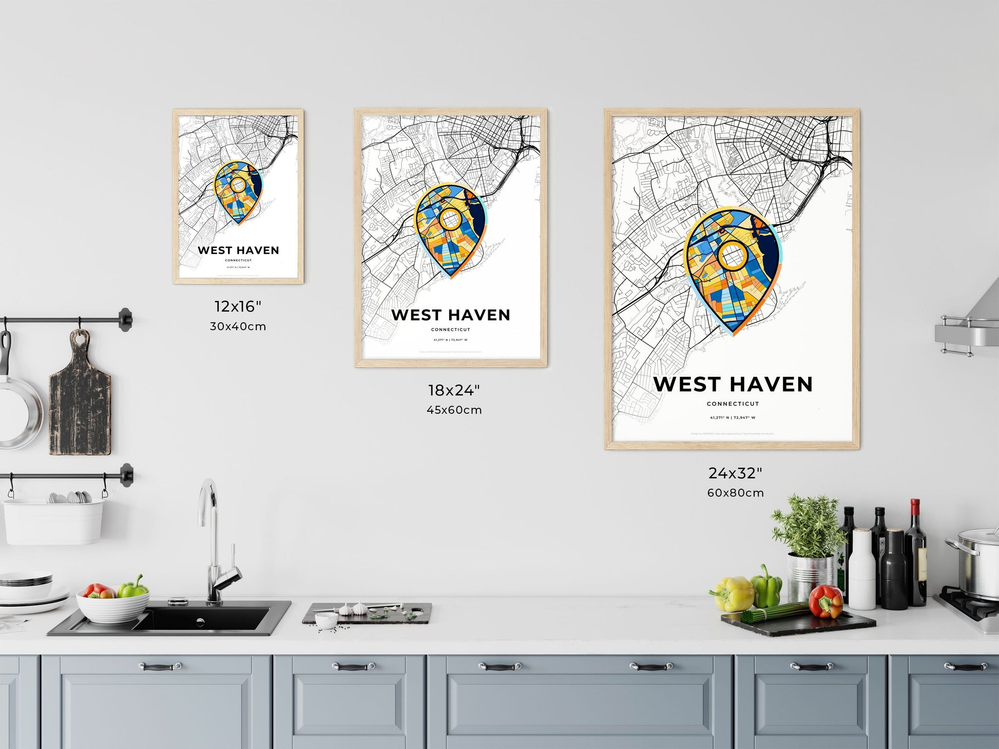 West Haven Connecticut art map size chart