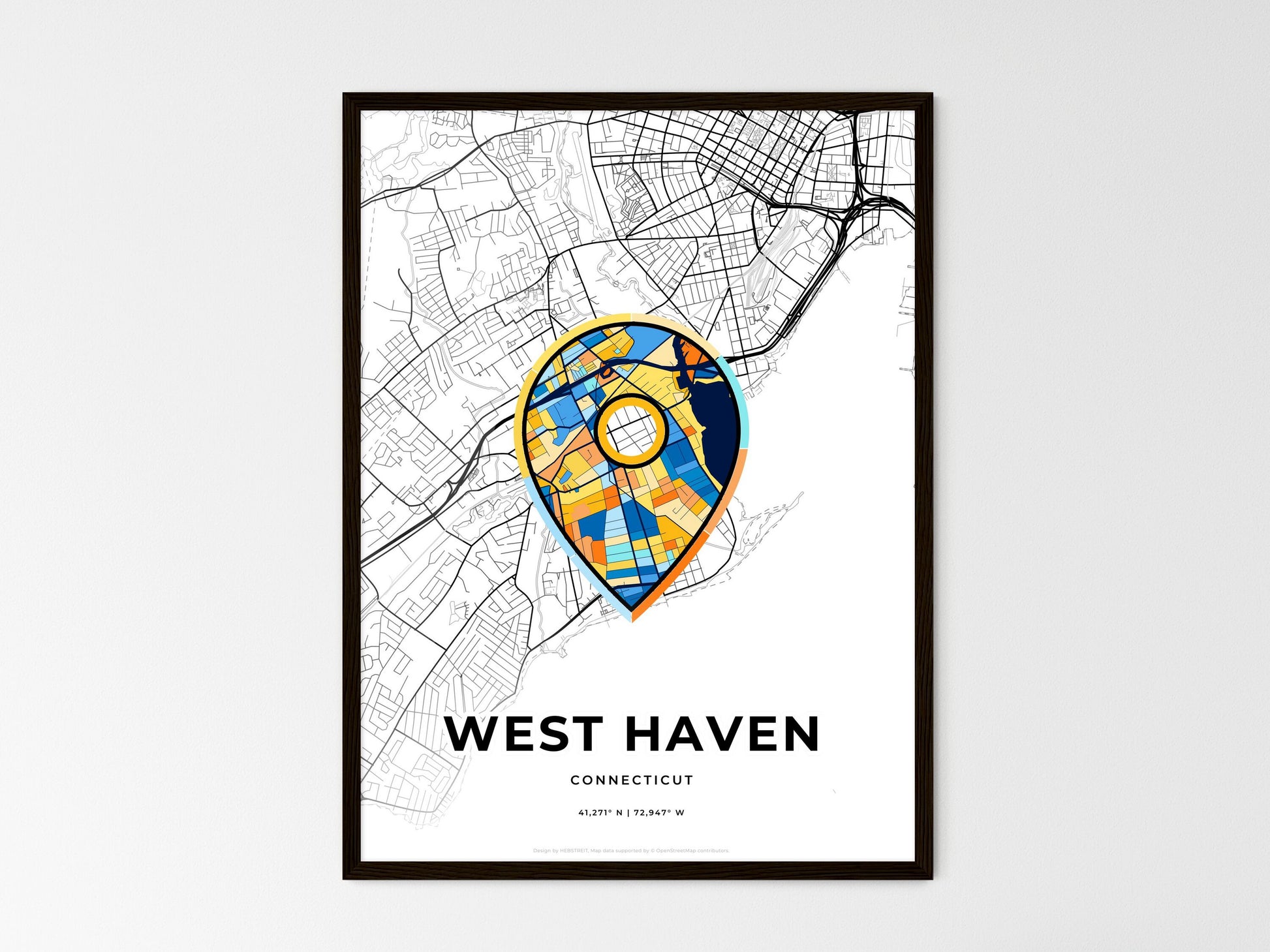 West Haven Connecticut wedding art map with pointer icon