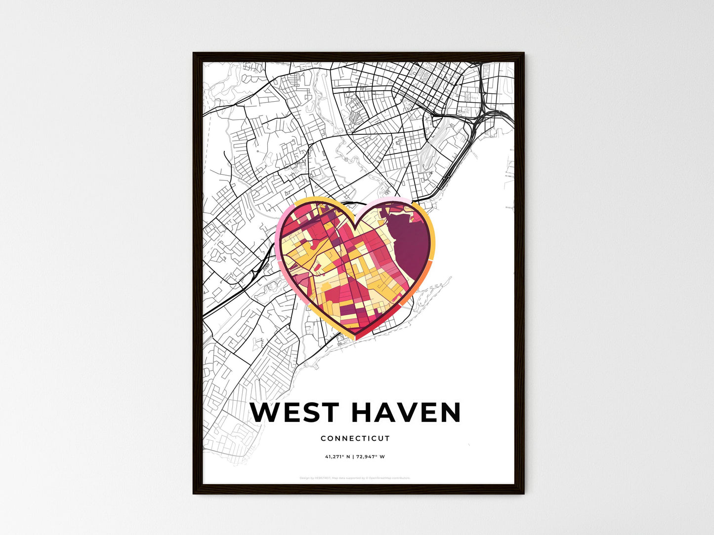 West Haven Connecticut wedding art map with heart icon