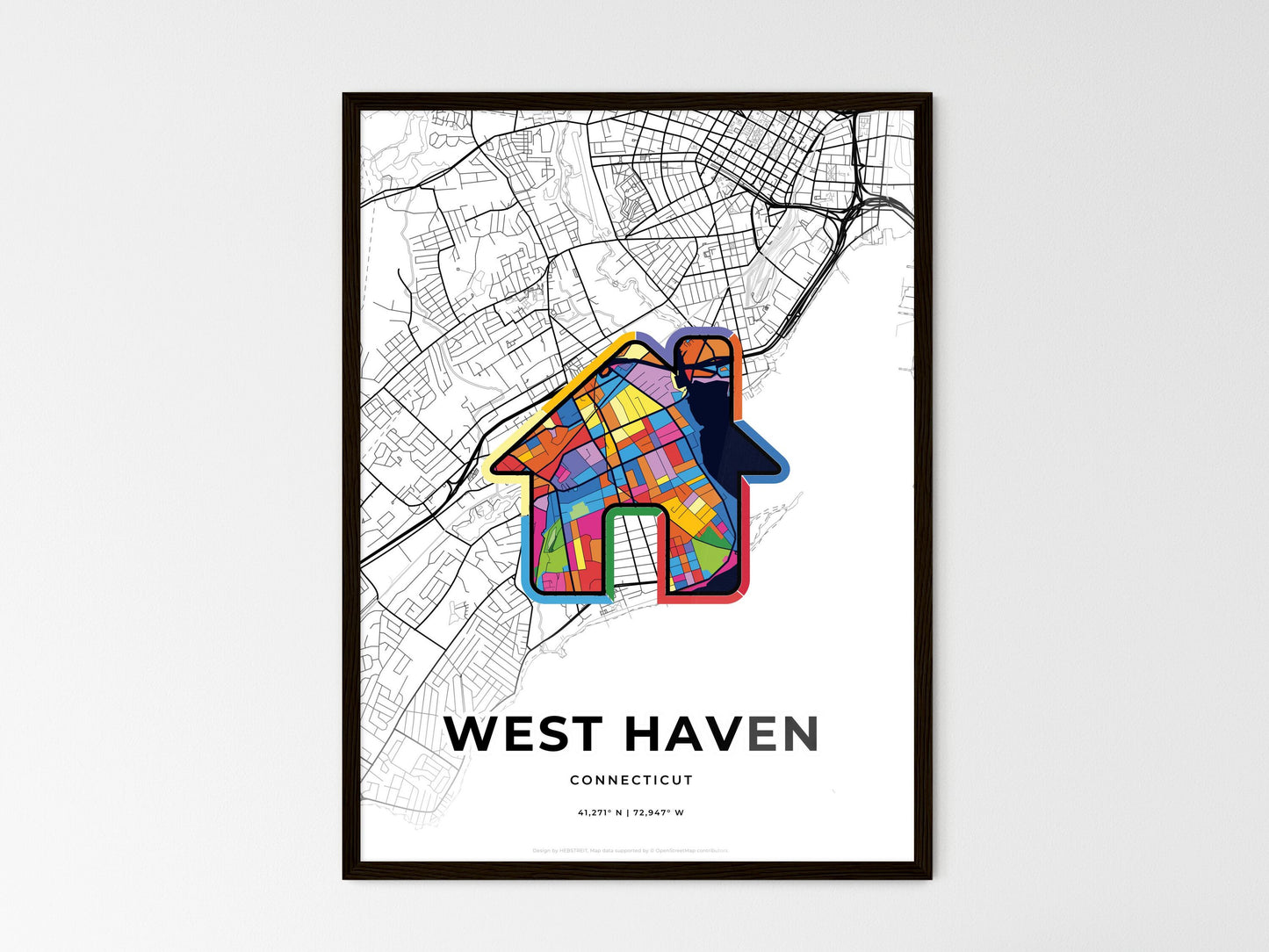 West Haven Connecticut wedding art map with home icon