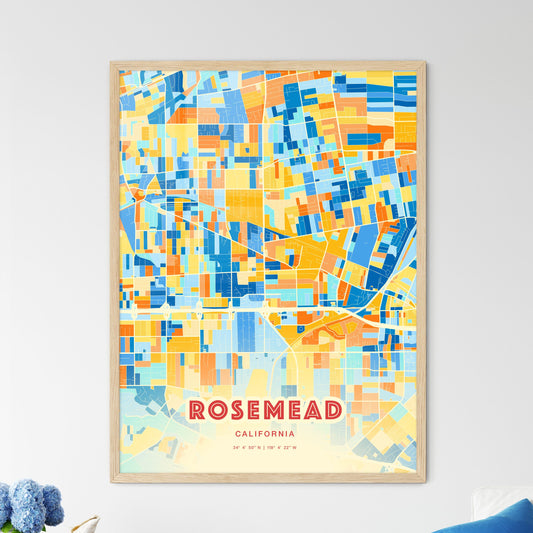 Colorful ROSEMEAD CALIFORNIA Fine Art Map Blue Orange